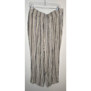 Nine West Womens Wide-Leg Lounge Pants Beige White Stripe Elastic Waist Size XL